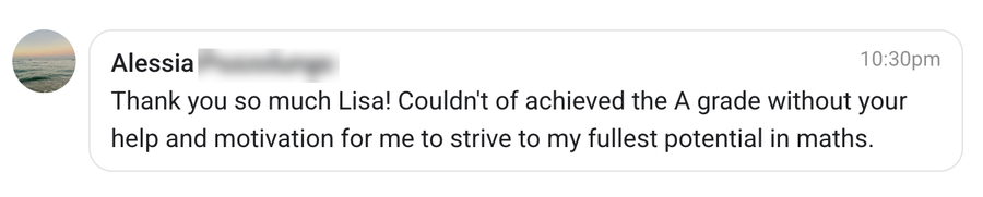 Student message: Achieved an A grade