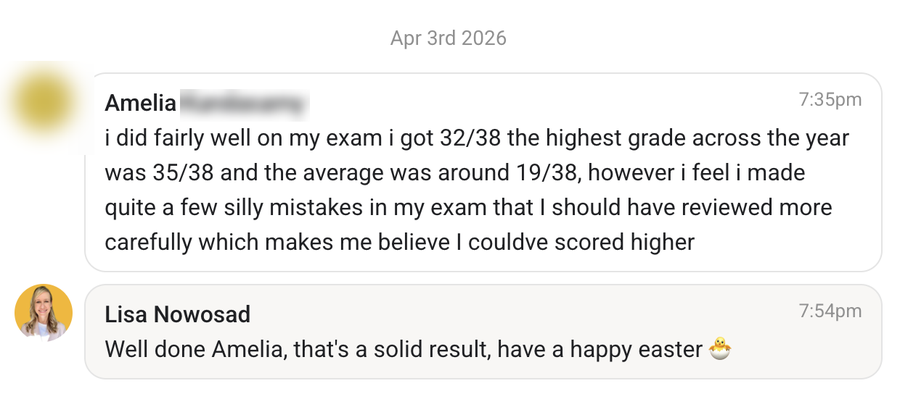 Student message: 32 out of 38, year average around 19
